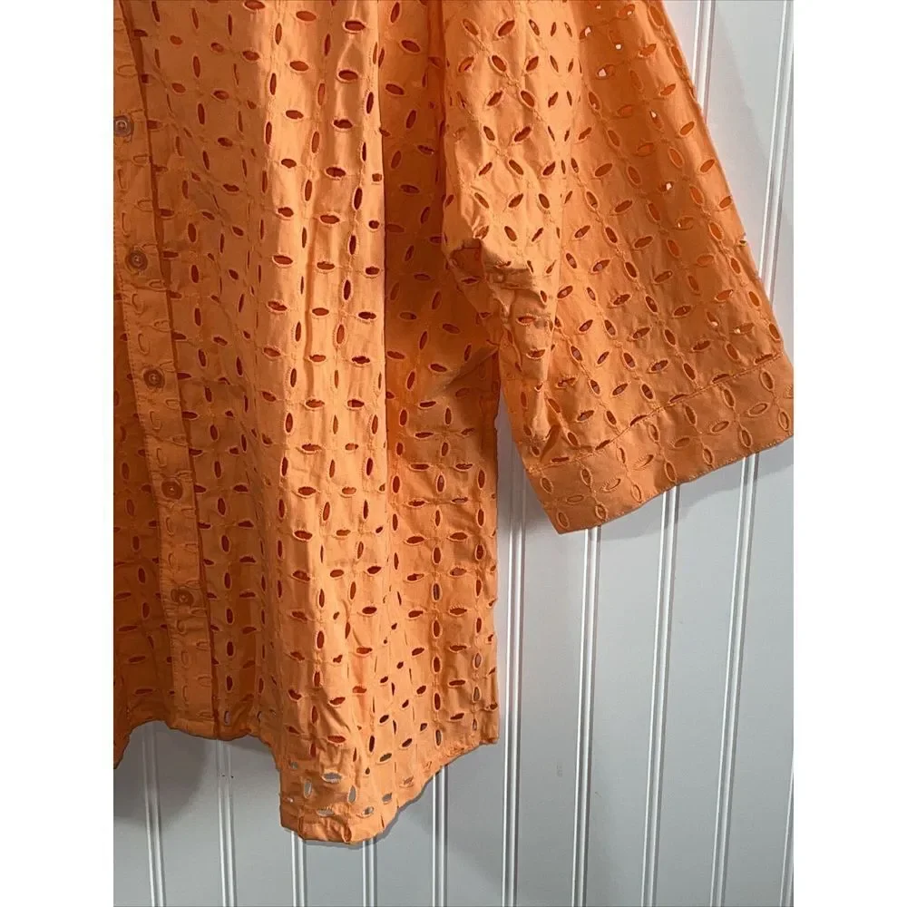 Denim & Co Button Front Top With Tank Women’s 2XLarge Orange 3/4 Sleeve Cottage - Picture 3 of 10